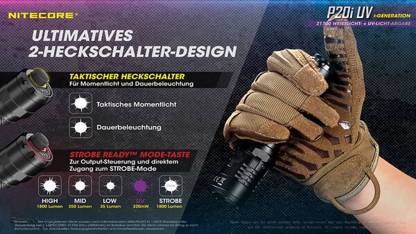 Nitecore P20i UV - 1800 Lumen + UV-Licht 