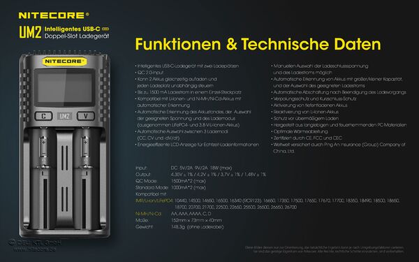 Nitecore UM2 USB-Ladegerät 