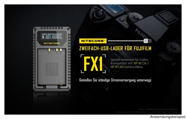 Nitecore USB-Ladegerät mit LCD-Display  FX1 für Fujifilm NP-W126 / NP-W126S