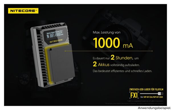 Nitecore USB-Ladegerät mit LCD-Display  FX1 für Fujifilm NP-W126 / NP-W126S