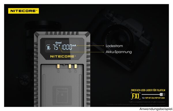 Nitecore USB-Ladegerät mit LCD-Display  FX1 für Fujifilm NP-W126 / NP-W126S