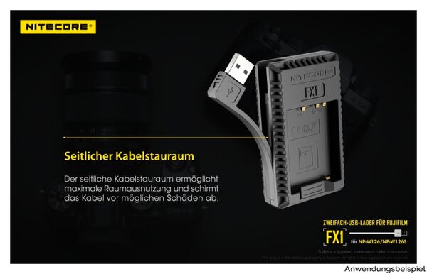 Nitecore USB-Ladegerät mit LCD-Display  FX1 für Fujifilm NP-W126 / NP-W126S