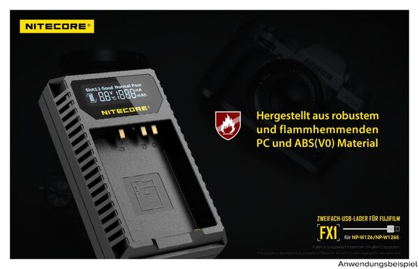 Nitecore USB-Ladegerät mit LCD-Display  FX1 für Fujifilm NP-W126 / NP-W126S