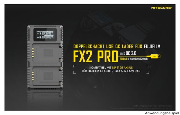 Nitecore USB-Ladegerät mit LCD-Display  FX2PRO für Fujifilm NP-T125