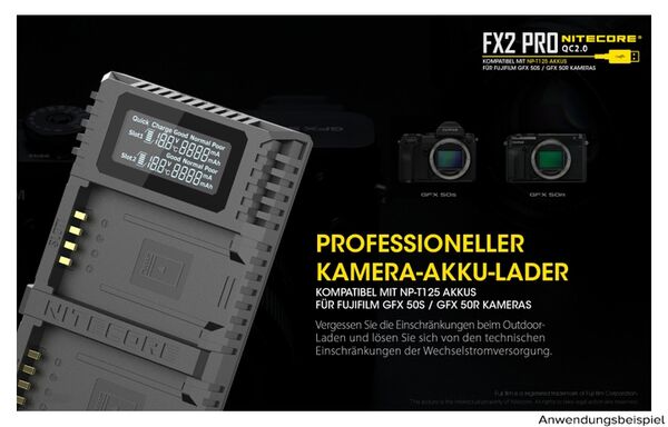 Nitecore USB-Ladegerät mit LCD-Display  FX2PRO für Fujifilm NP-T125