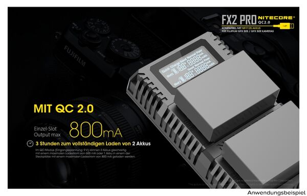 Nitecore USB-Ladegerät mit LCD-Display  FX2PRO für Fujifilm NP-T125