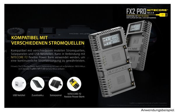 Nitecore USB-Ladegerät mit LCD-Display  FX2PRO für Fujifilm NP-T125