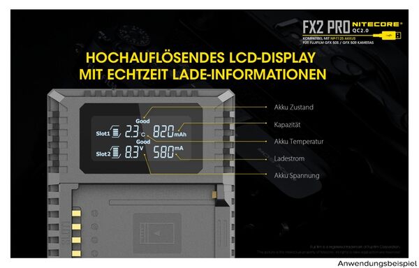 Nitecore USB-Ladegerät mit LCD-Display  FX2PRO für Fujifilm NP-T125