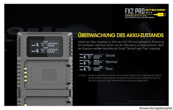 Nitecore USB-Ladegerät mit LCD-Display  FX2PRO für Fujifilm NP-T125