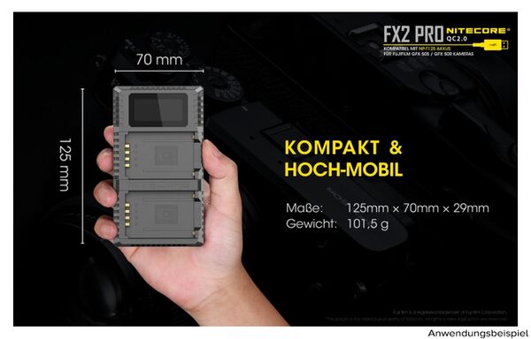Nitecore USB-Ladegerät mit LCD-Display  FX2PRO für Fujifilm NP-T125