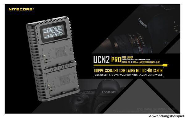 Nitecore USB-Ladegerät mit LCD-Display  UCN2PRO für Canon LP-E6N