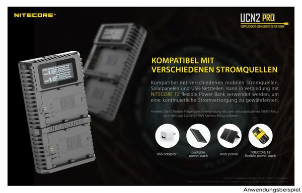 Nitecore USB-Ladegerät mit LCD-Display  UCN2PRO für Canon LP-E6N