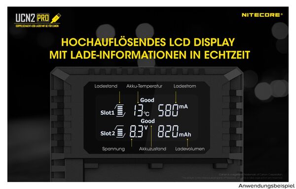 Nitecore USB-Ladegerät mit LCD-Display  UCN2PRO für Canon LP-E6N
