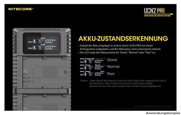 Nitecore USB-Ladegerät mit LCD-Display  UCN2PRO für Canon LP-E6N