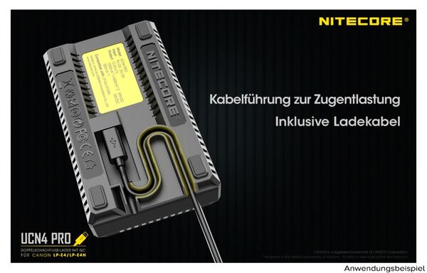 Nitecore USB-Ladegerät mit LCD-Display  UCN4PRO für Canon LP-E4 / LP-E4N