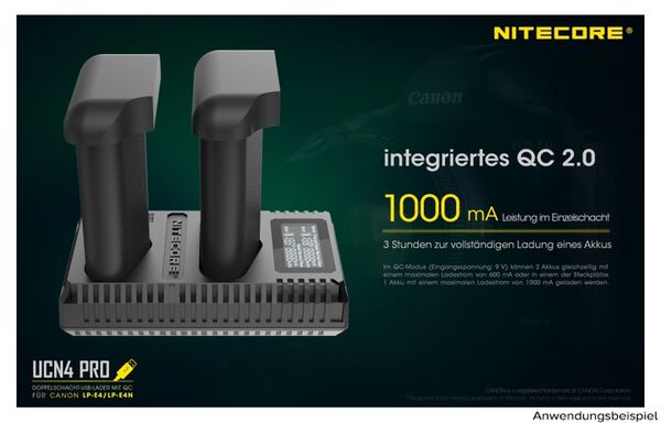 Nitecore USB-Ladegerät mit LCD-Display  UCN4PRO für Canon LP-E4 / LP-E4N