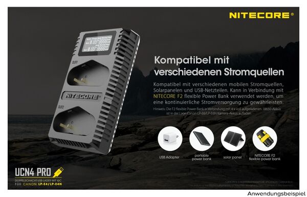 Nitecore USB-Ladegerät mit LCD-Display  UCN4PRO für Canon LP-E4 / LP-E4N