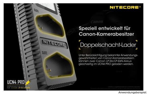 Nitecore USB-Ladegerät mit LCD-Display  UCN4PRO für Canon LP-E4 / LP-E4N