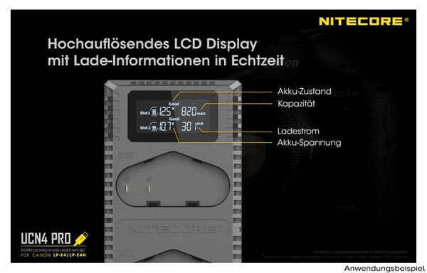 Nitecore USB-Ladegerät mit LCD-Display  UCN4PRO für Canon LP-E4 / LP-E4N
