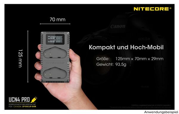 Nitecore USB-Ladegerät mit LCD-Display  UCN4PRO für Canon LP-E4 / LP-E4N