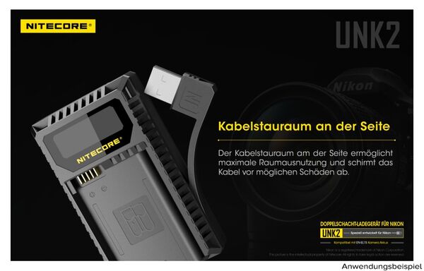 Nitecore USB-Ladegerät mit LCD-Display  UNK2 für Nikon EN-EL15