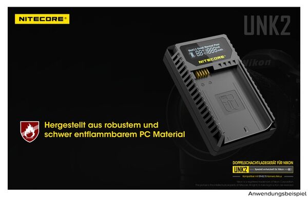 Nitecore USB-Ladegerät mit LCD-Display  UNK2 für Nikon EN-EL15