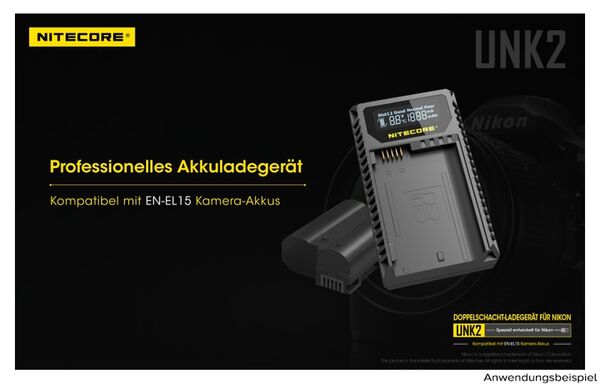 Nitecore USB-Ladegerät mit LCD-Display  UNK2 für Nikon EN-EL15