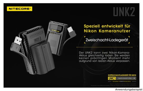 Nitecore USB-Ladegerät mit LCD-Display  UNK2 für Nikon EN-EL15