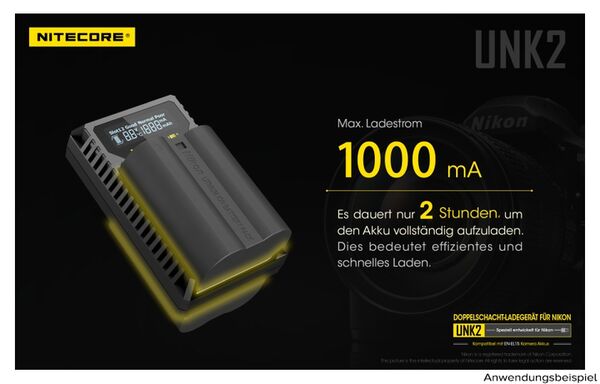 Nitecore USB-Ladegerät mit LCD-Display  UNK2 für Nikon EN-EL15