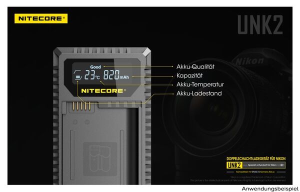 Nitecore USB-Ladegerät mit LCD-Display  UNK2 für Nikon EN-EL15