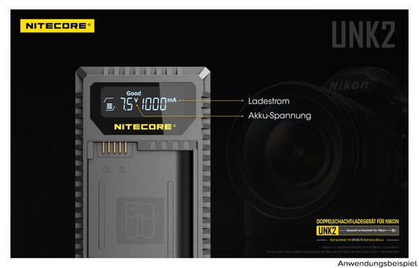 Nitecore USB-Ladegerät mit LCD-Display  UNK2 für Nikon EN-EL15