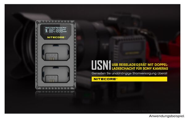 Nitecore USB-Ladegerät mit LCD-Display  USN1 für Sony NP-FW50