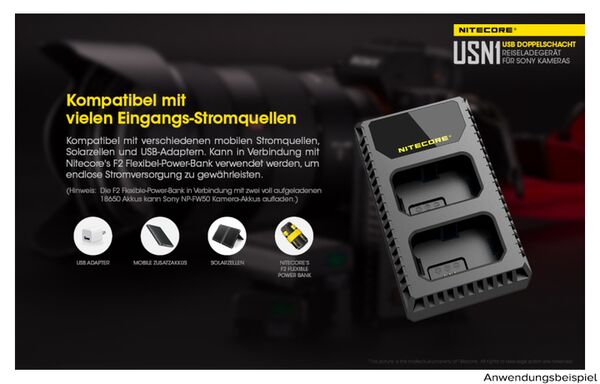 Nitecore USB-Ladegerät mit LCD-Display  USN1 für Sony NP-FW50
