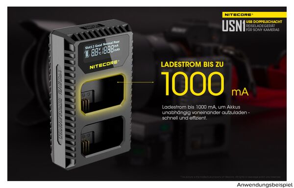 Nitecore USB-Ladegerät mit LCD-Display  USN1 für Sony NP-FW50