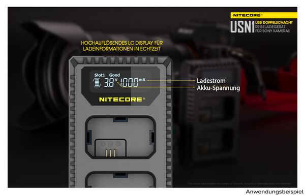 Nitecore USB-Ladegerät mit LCD-Display  USN1 für Sony NP-FW50