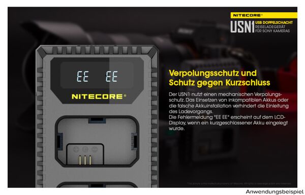 Nitecore USB-Ladegerät mit LCD-Display  USN1 für Sony NP-FW50