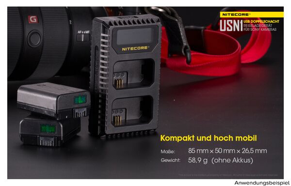 Nitecore USB-Ladegerät mit LCD-Display  USN1 für Sony NP-FW50