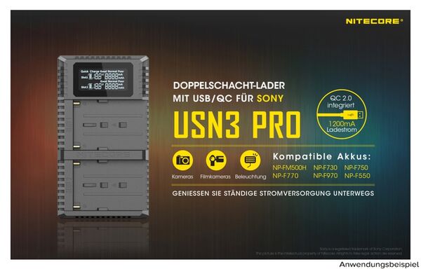 Nitecore USB-Ladegerät mit LCD-Display  USN3PRO für Sony NP-F750
