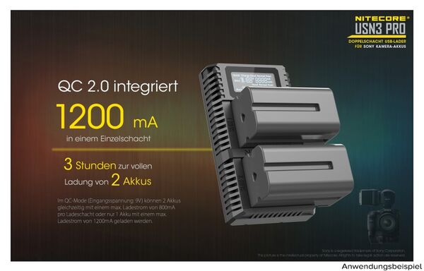 Nitecore USB-Ladegerät mit LCD-Display  USN3PRO für Sony NP-F750