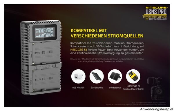Nitecore USB-Ladegerät mit LCD-Display  USN3PRO für Sony NP-F750