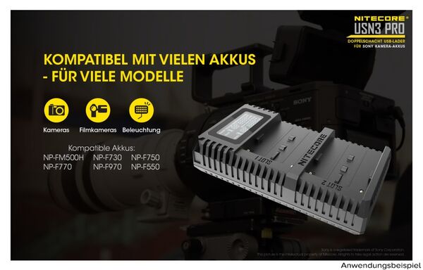 Nitecore USB-Ladegerät mit LCD-Display  USN3PRO für Sony NP-F750