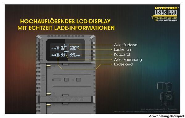 Nitecore USB-Ladegerät mit LCD-Display  USN3PRO für Sony NP-F750