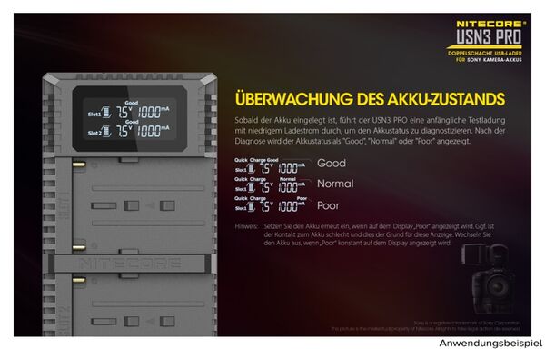 Nitecore USB-Ladegerät mit LCD-Display  USN3PRO für Sony NP-F750