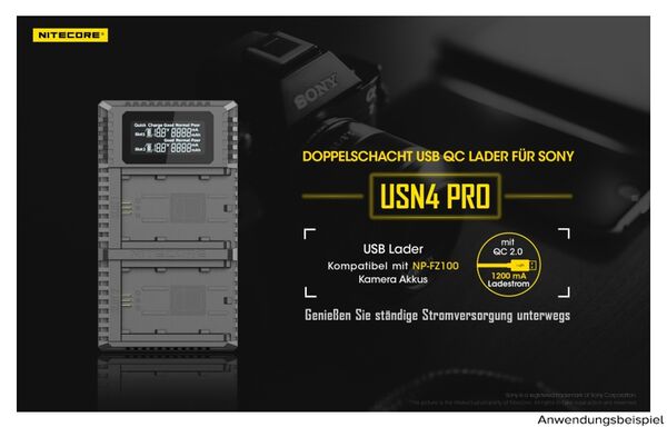 Nitecore USB-Ladegerät mit LCD-Display  USN4PRO für Sony NP-FZ100