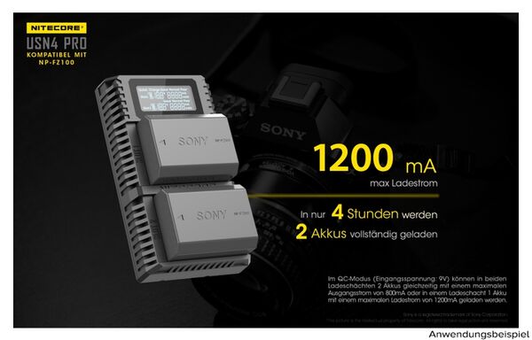 Nitecore USB-Ladegerät mit LCD-Display  USN4PRO für Sony NP-FZ100