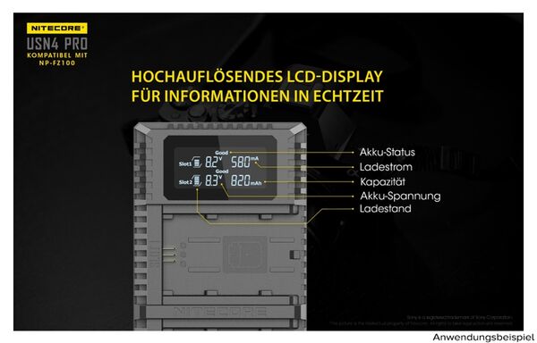 Nitecore USB-Ladegerät mit LCD-Display  USN4PRO für Sony NP-FZ100