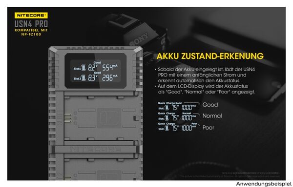 Nitecore USB-Ladegerät mit LCD-Display  USN4PRO für Sony NP-FZ100