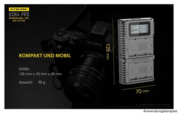 Nitecore USB-Ladegerät mit LCD-Display  USN4PRO für Sony NP-FZ100