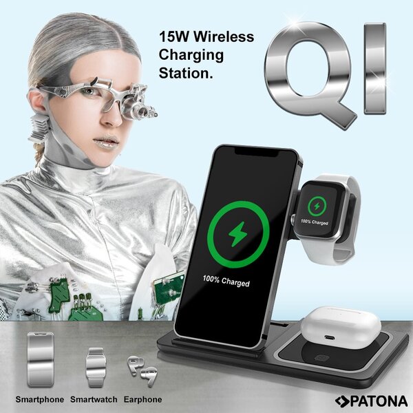Patona 3in1 QI Wireless Ladegerät für Smartphone iPhone Watch and AirPods 
