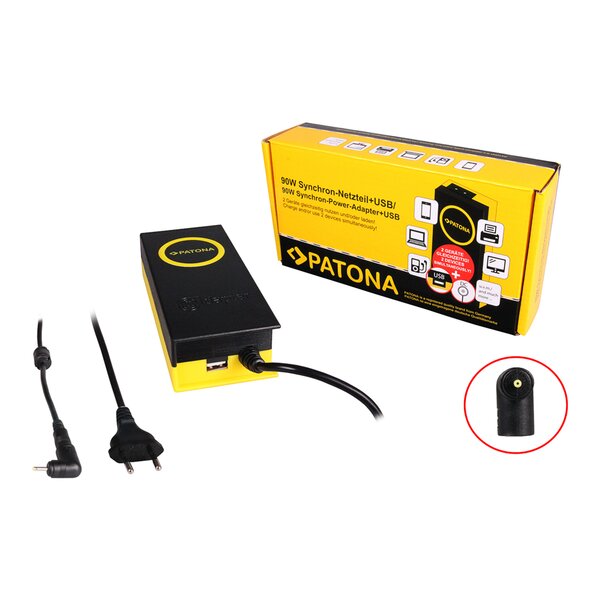 Patona 90W Synchron Adapter 2,5x0,7x10mm 19V incl. USB Output 2,1A 